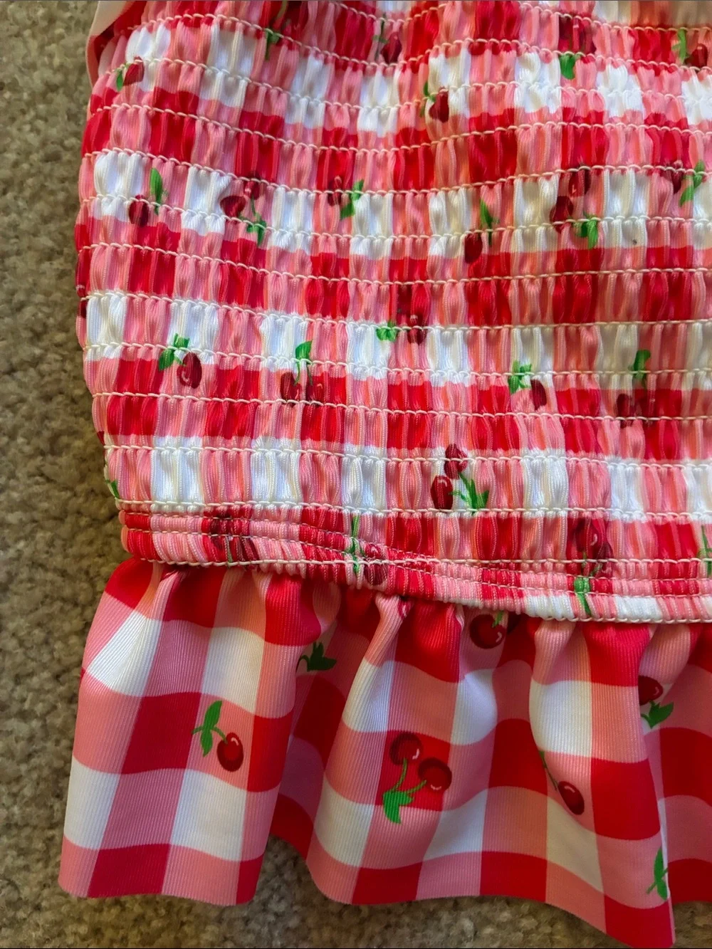Wonder Nation Cherry Themed Plaid & Ruffle Two-Piece Swim Tankini - Size 5T